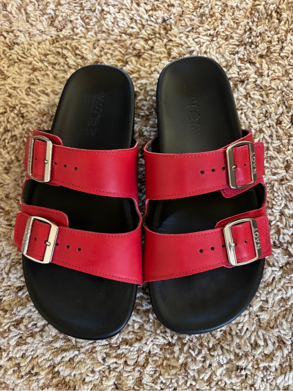 NAOT Santo Red Double-Buckle Slide Sandals